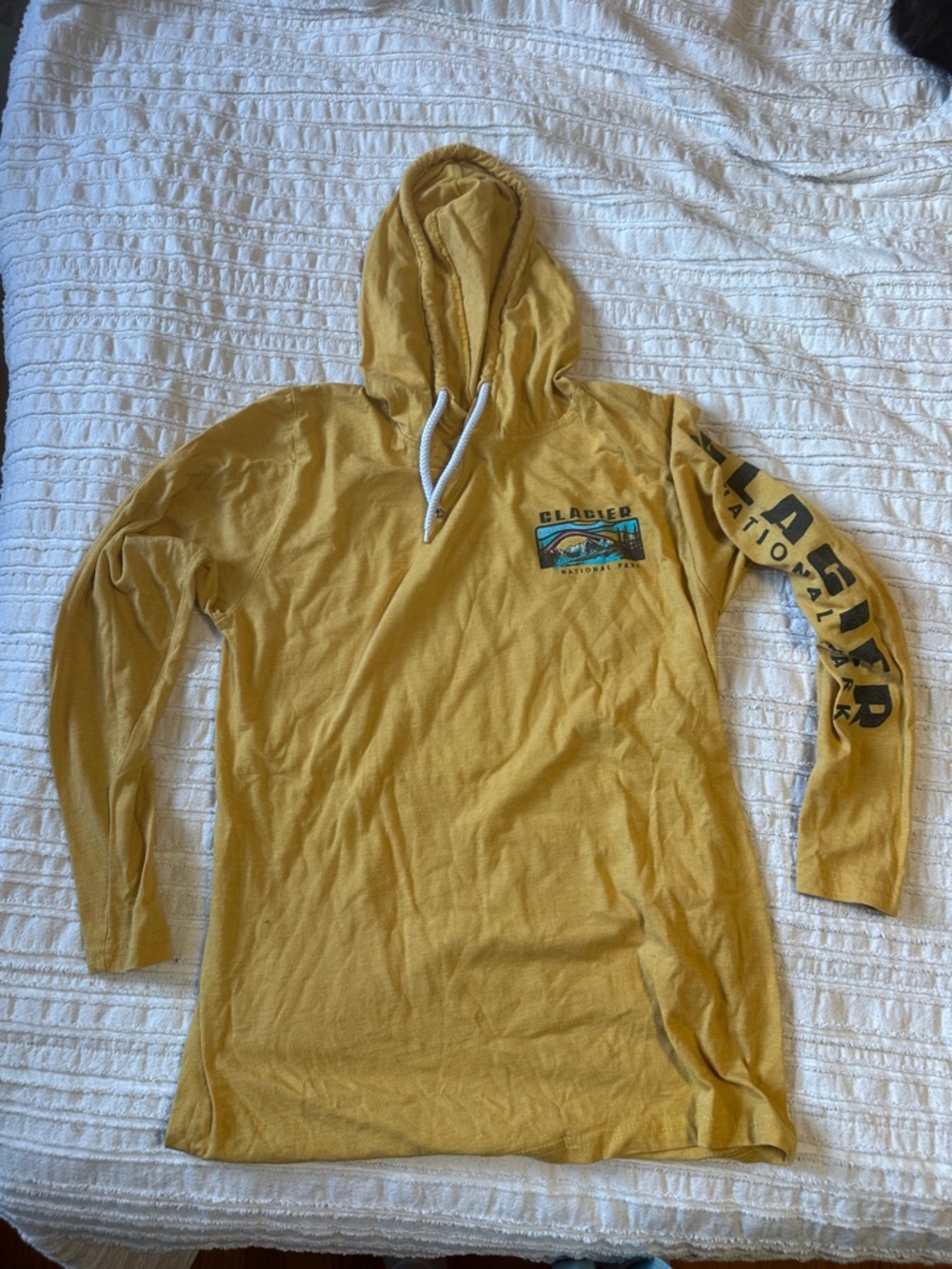 Glacier National Park Yellow Hoodie Shirt with Sleeve Graphic